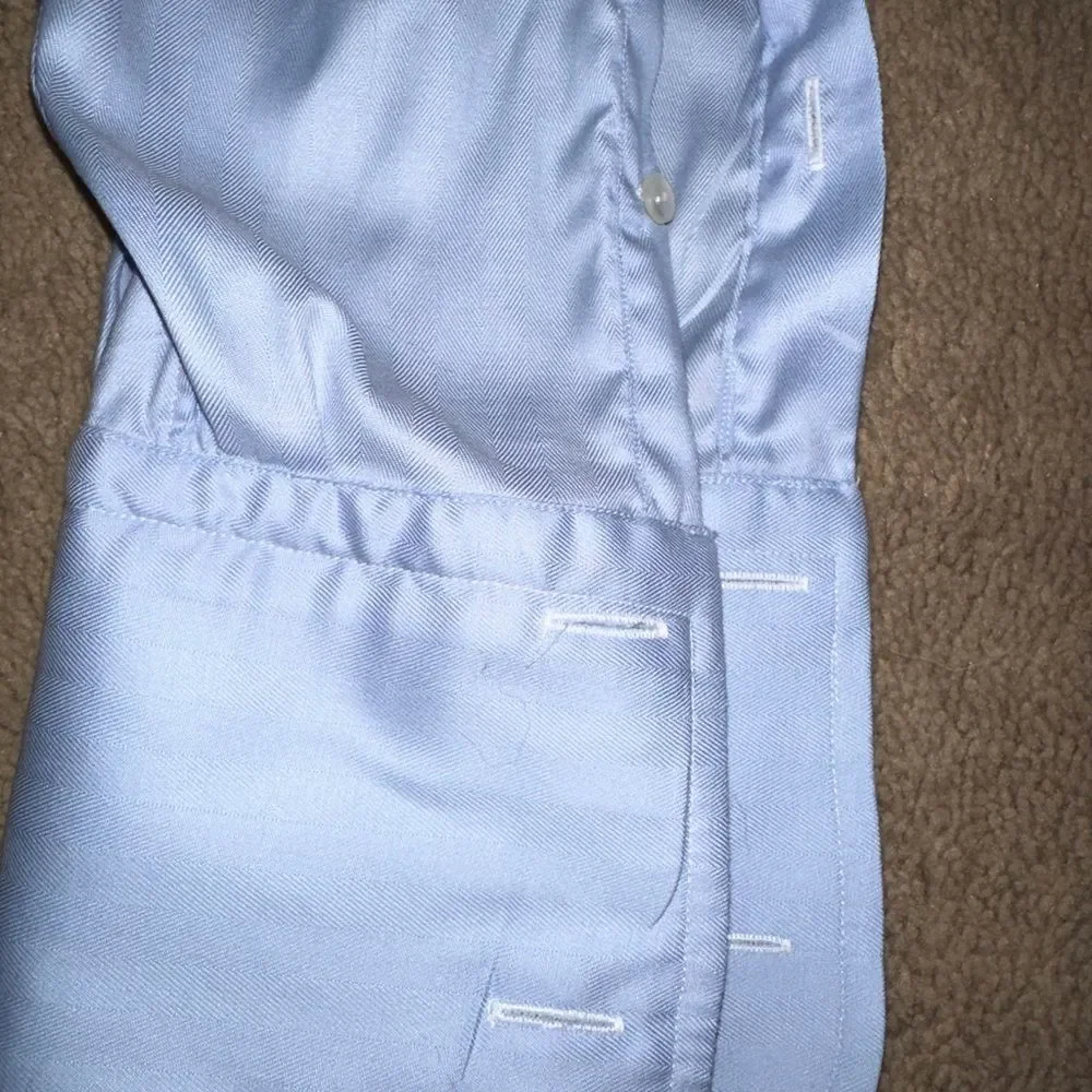 Eton Blue Dress Shirt w French Cuffs and Mother of Pearl Buttons - Picture 5 of 5